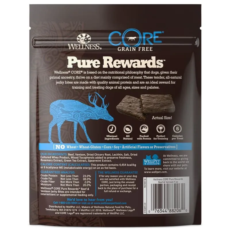 [20% OFF] Wellness Core Pure Rewards Beef & Venison Jerky Bites Dog Treats 4oz