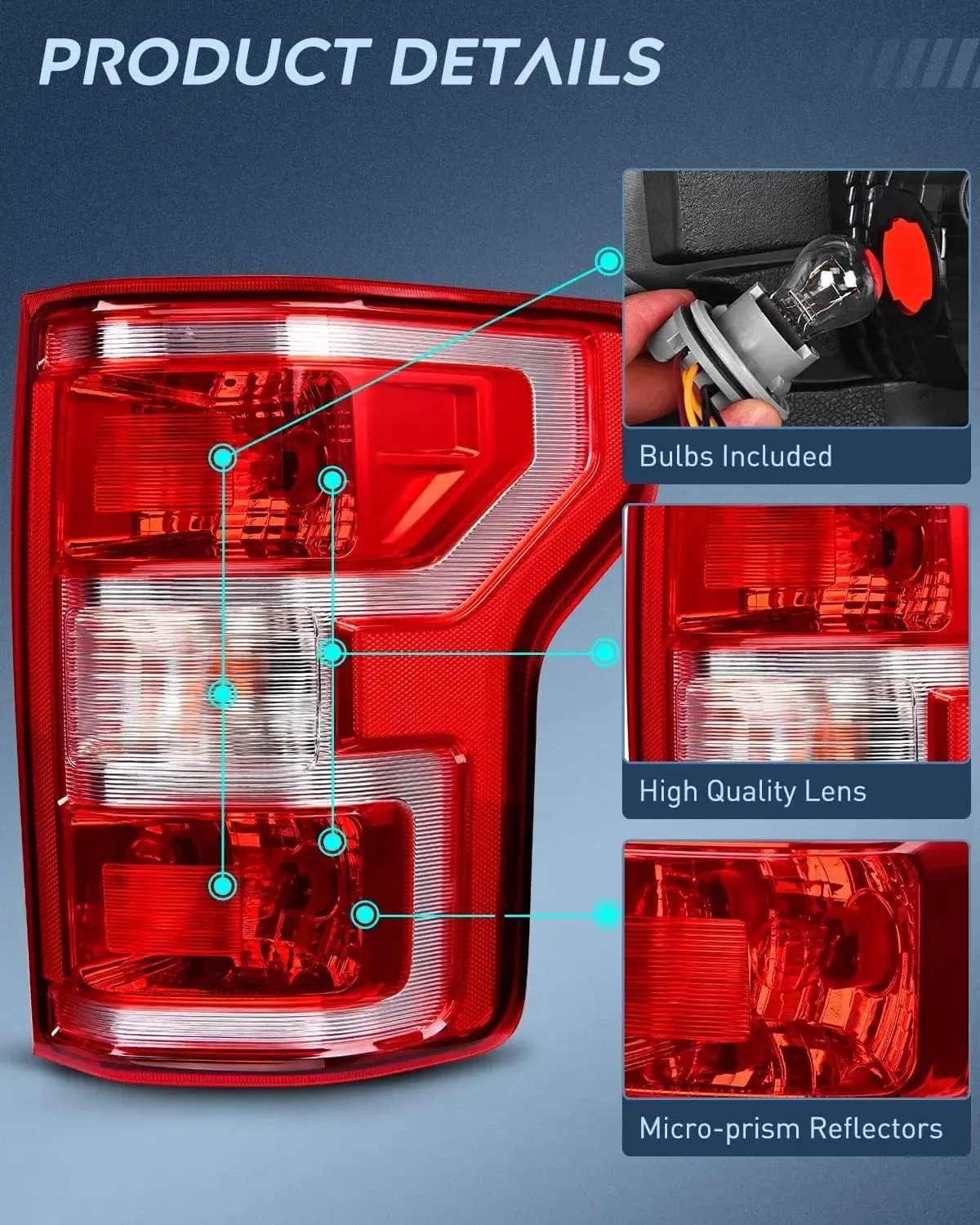 2018-2020 Ford F150 Tail light Assembly Rear Lamp Replacement OE Style Red Housing with Bulbs and Harness Driver Passenger side