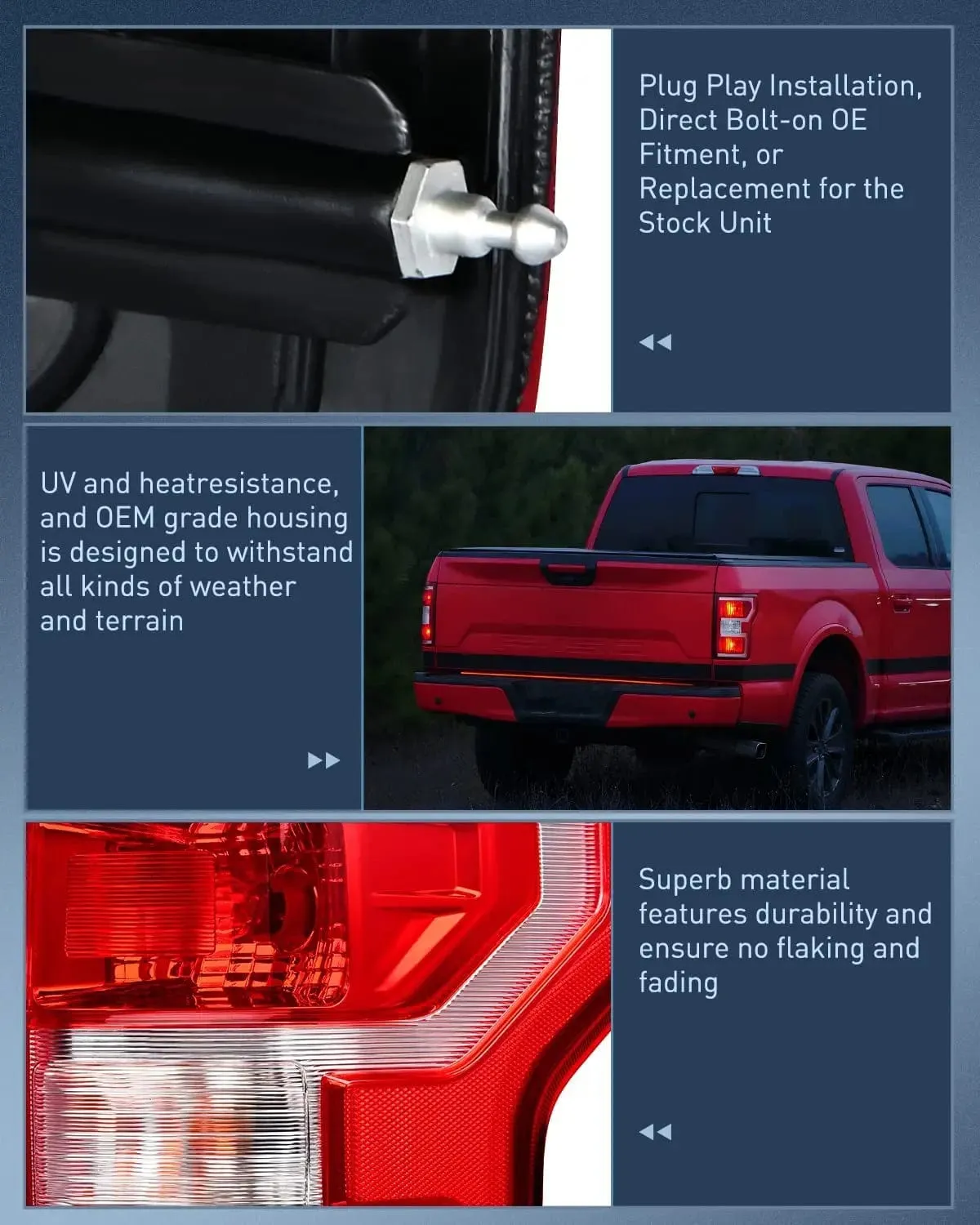2018-2020 Ford F150 Tail light Assembly Rear Lamp Replacement OE Style Red Housing with Bulbs and Harness Driver Passenger side