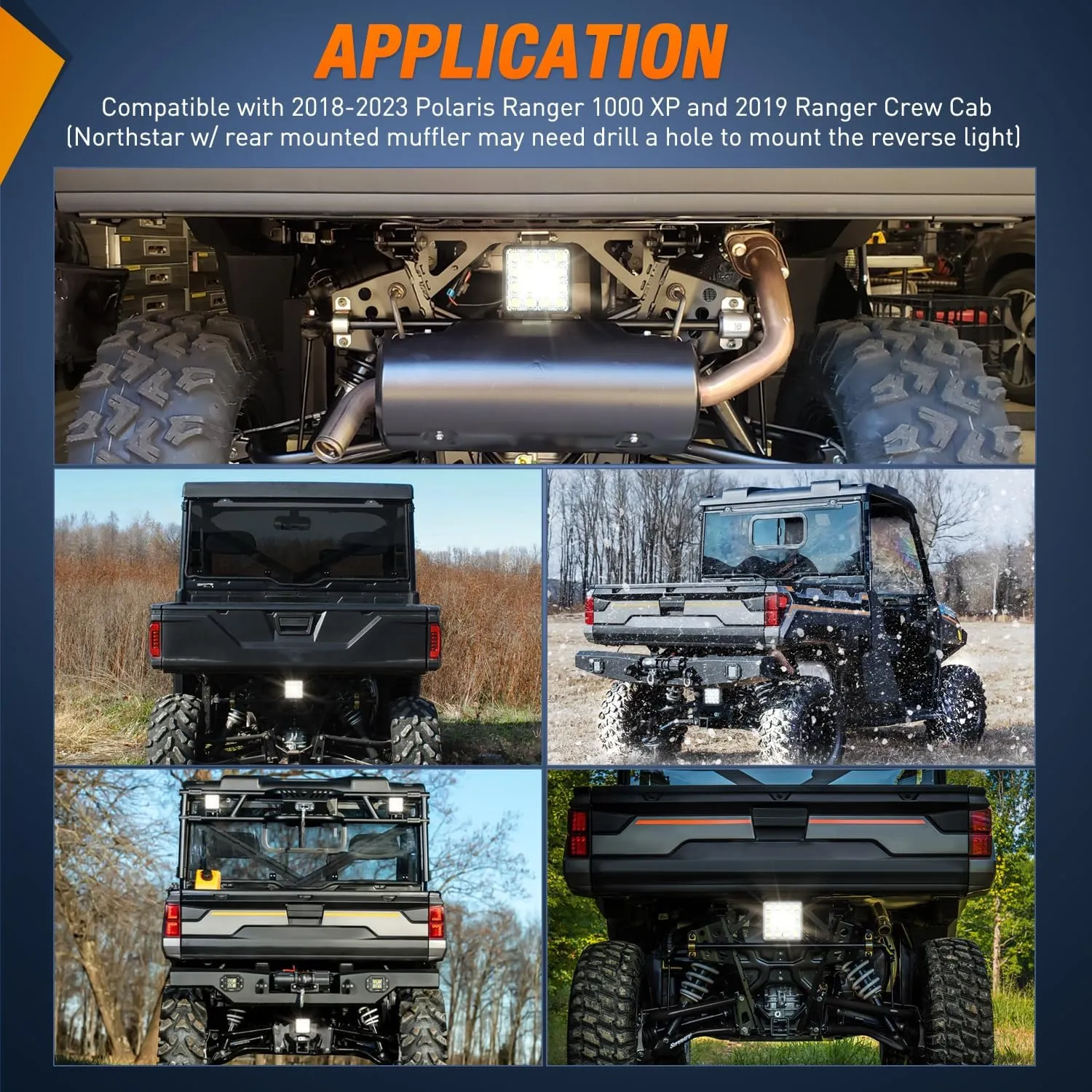 2018-2024 Polaris Ranger 1000 XP/Ranger 1000 XP Crew 4 Inch 48W Flood Square Led Work Lights