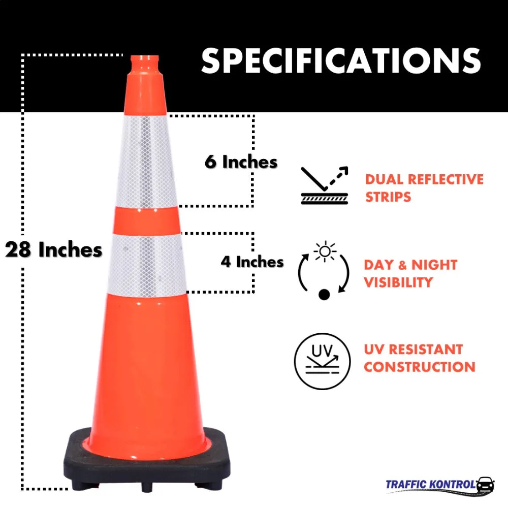 28" Traffic Safety Cone - 7 Lbs - Orange - 6"   4" Inch Hi Intensity Reflective Collars