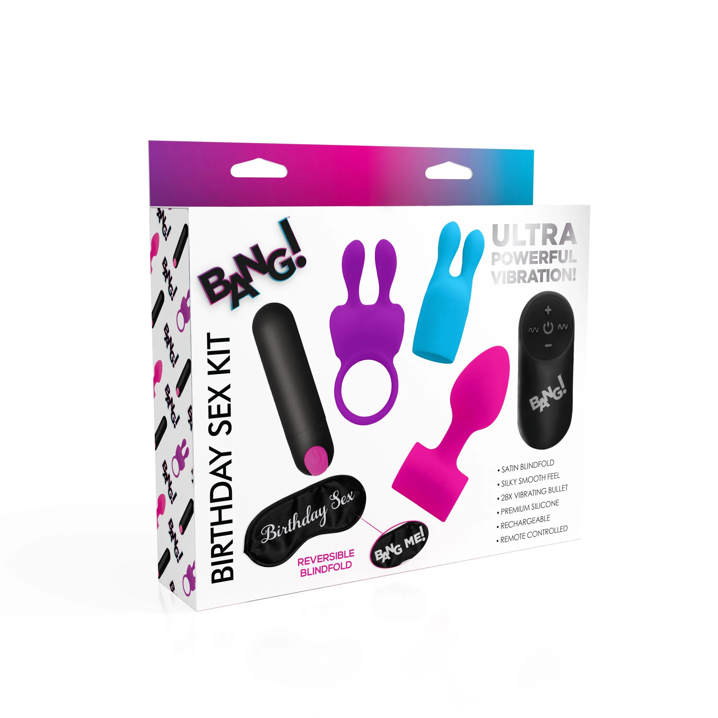 28X Birthday Sex Kit - C-Ring, Plug, C-Stim, Bullet, & Blindfold