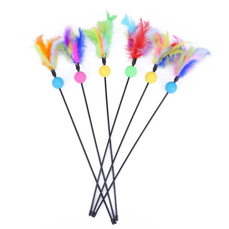 5 Cat Teaser Wand Set – Interactive Feather Toys with Bells