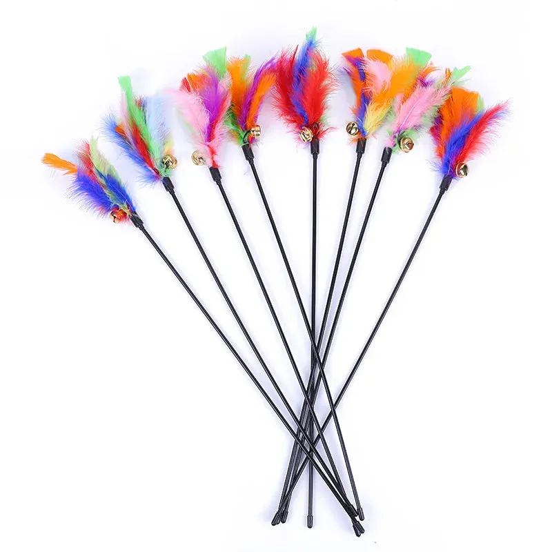 5 Cat Teaser Wand Set – Interactive Feather Toys with Bells
