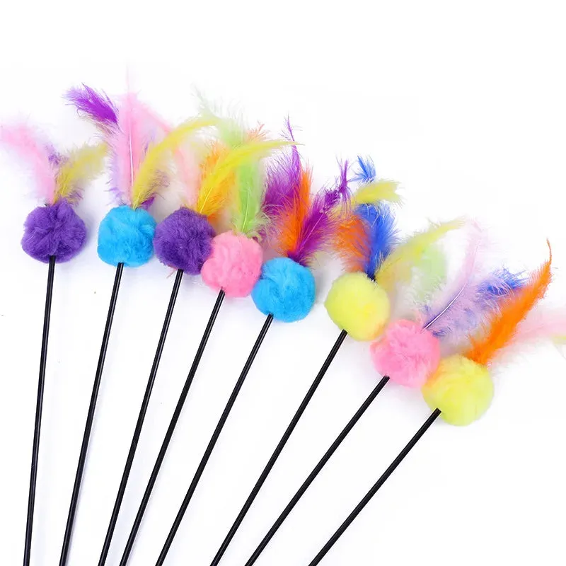5 Cat Teaser Wand Set – Interactive Feather Toys with Bells