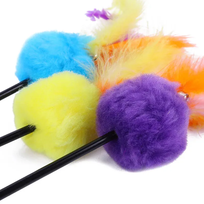 5 Cat Teaser Wand Set – Interactive Feather Toys with Bells