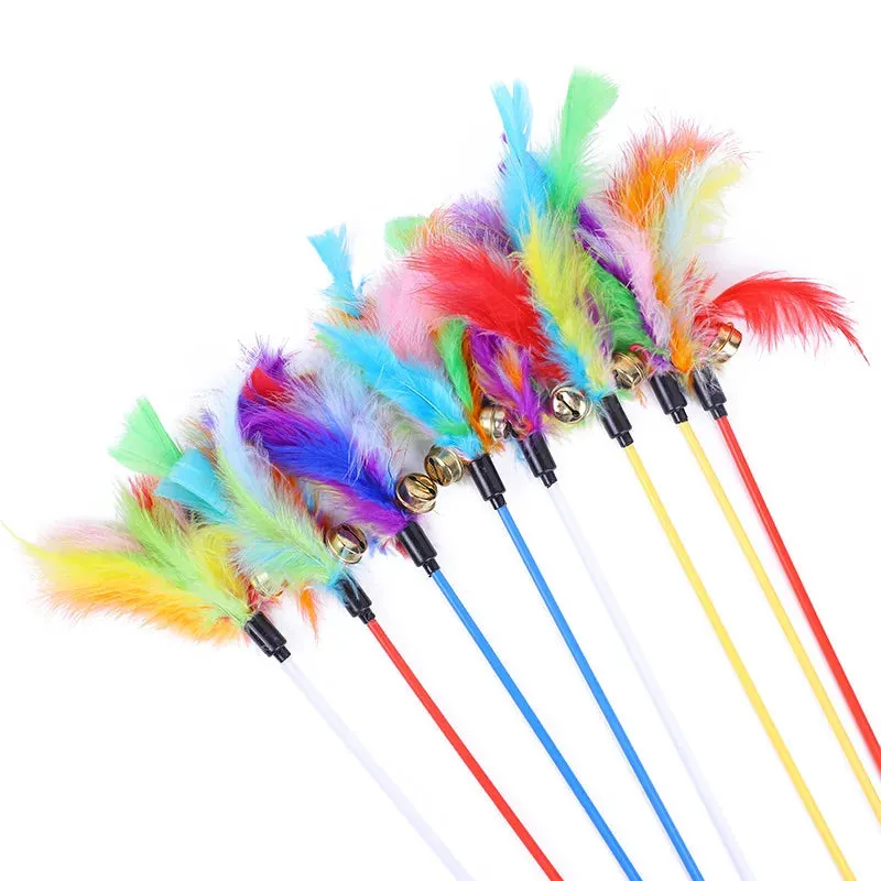5 Cat Teaser Wand Set – Interactive Feather Toys with Bells