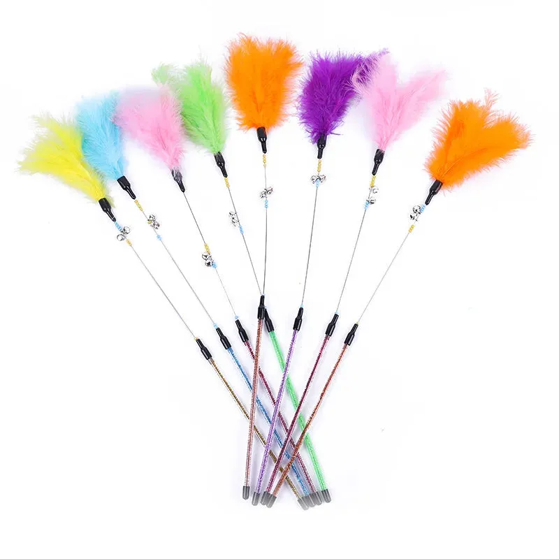 5 Cat Teaser Wand Set – Interactive Feather Toys with Bells