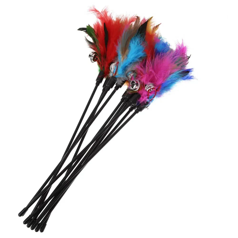 5 Cat Teaser Wand Set – Interactive Feather Toys with Bells