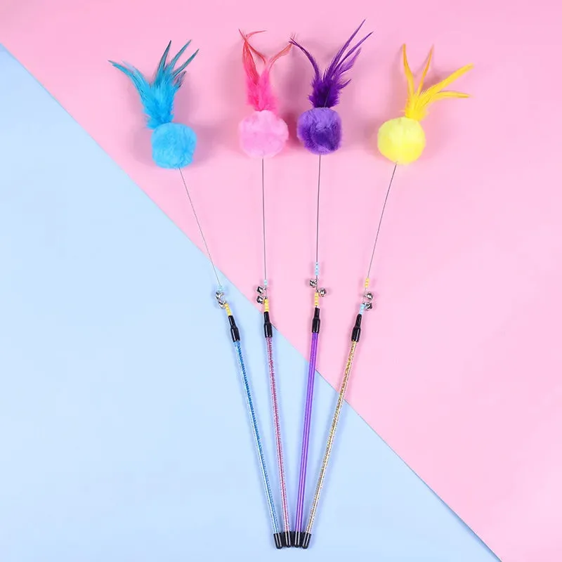 5 Cat Teaser Wand Set – Interactive Feather Toys with Bells