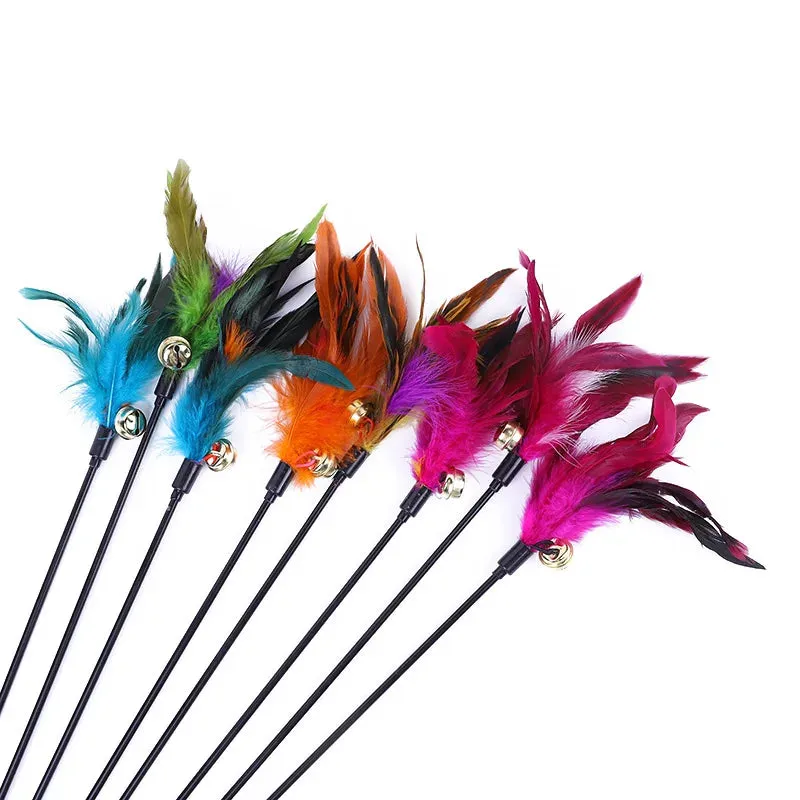 5 Cat Teaser Wand Set – Interactive Feather Toys with Bells