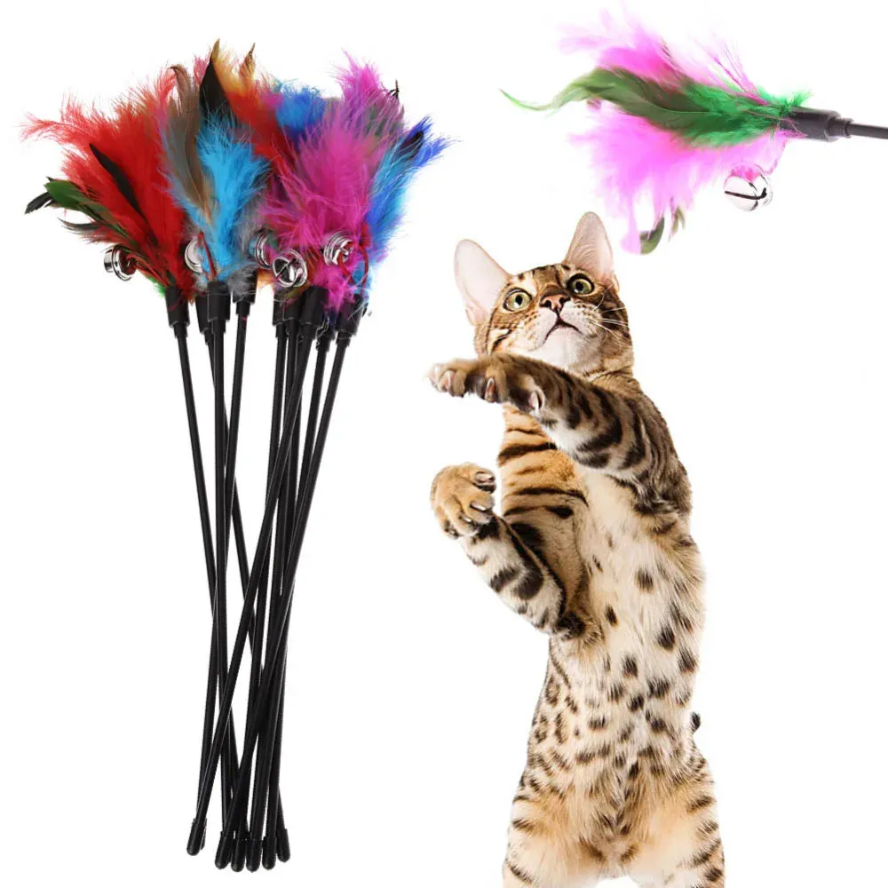 5 Cat Teaser Wand Set – Interactive Feather Toys with Bells