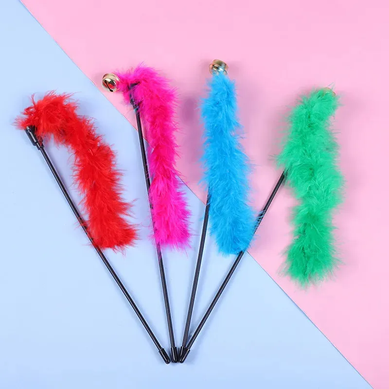 5 Cat Teaser Wand Set – Interactive Feather Toys with Bells