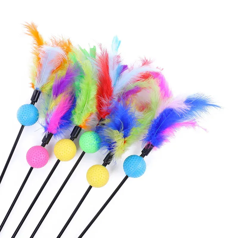 5 Cat Teaser Wand Set – Interactive Feather Toys with Bells