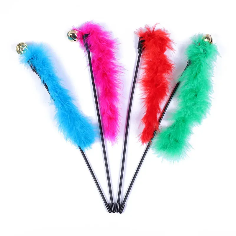 5 Cat Teaser Wand Set – Interactive Feather Toys with Bells