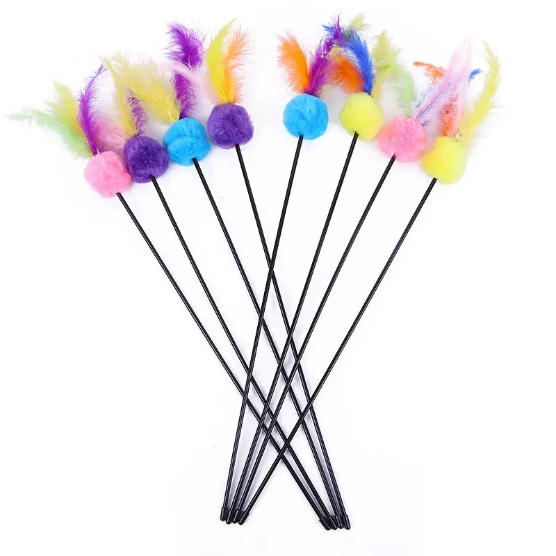 5 Cat Teaser Wand Set – Interactive Feather Toys with Bells