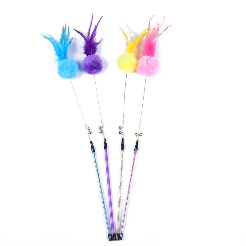 5 Cat Teaser Wand Set – Interactive Feather Toys with Bells