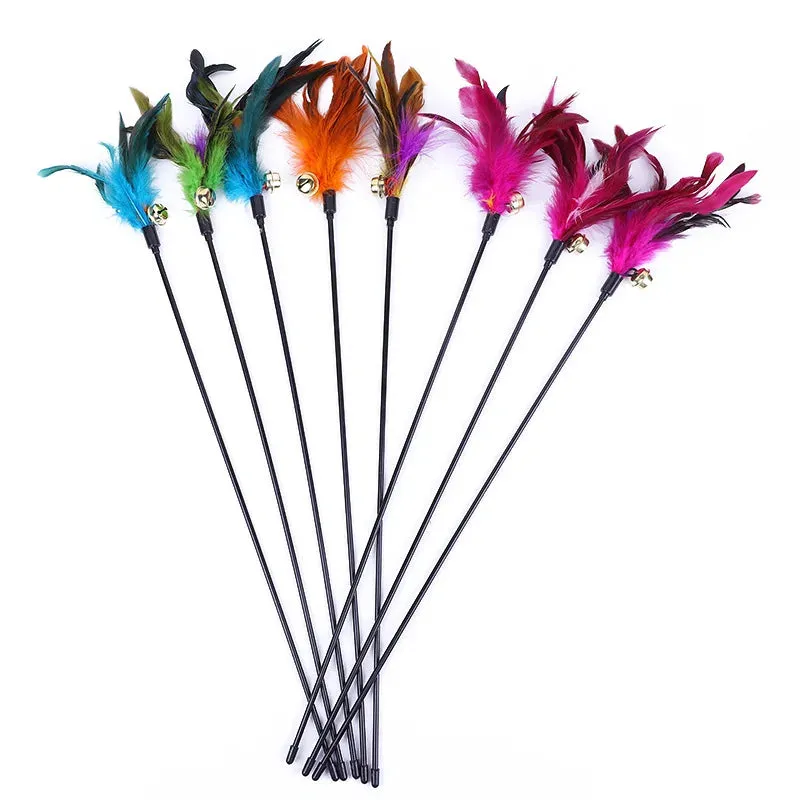 5 Cat Teaser Wand Set – Interactive Feather Toys with Bells