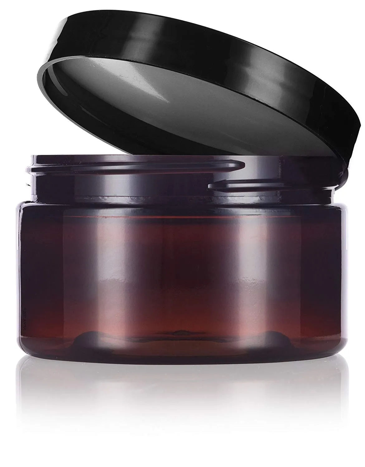 8 oz Amber Plastic Low Profile Jar in with Black Foam Lined Lid (12 Pack)