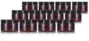 8 oz Amber Plastic Low Profile Jar in with Black Foam Lined Lid (12 Pack)