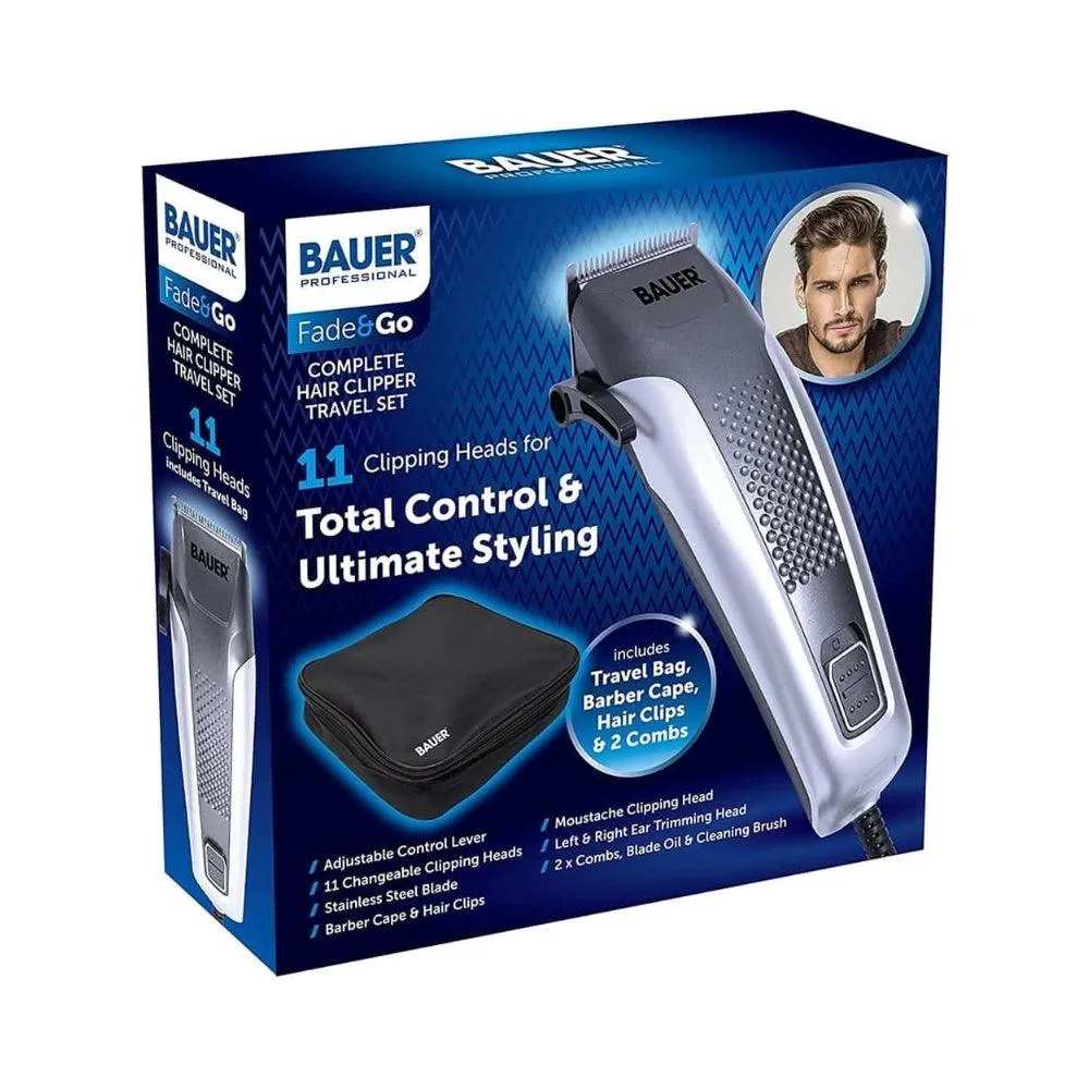 Bauer Professional Hair Clipper Travel Set & Grooming Kit for Men