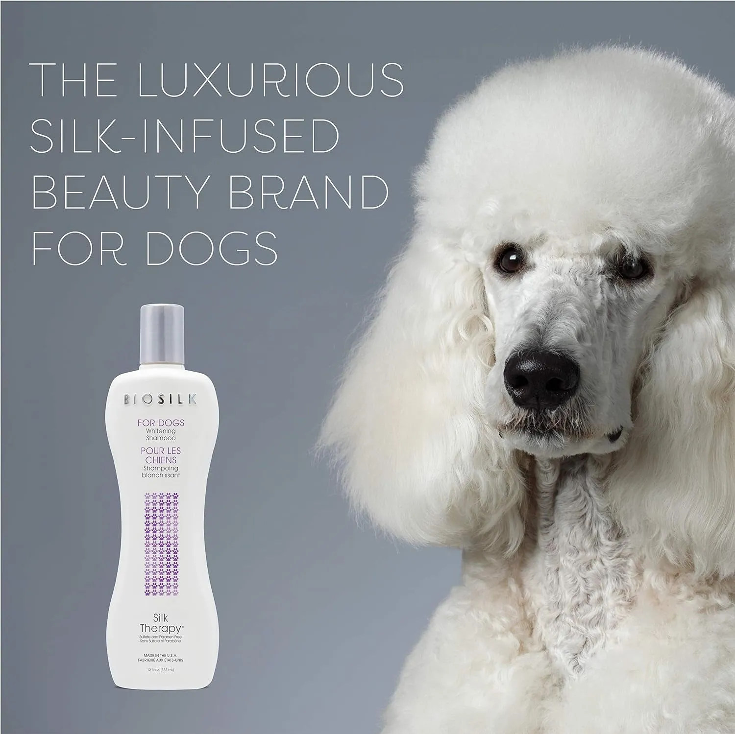Biosilk Silk Therapy Whitening Dog Shampoo for Dogs - Pet Safe Grooming and Brightening Shampoo for a Bright White Coat - Dog Wash Enhances Shine and Softness, 12 Fl Oz