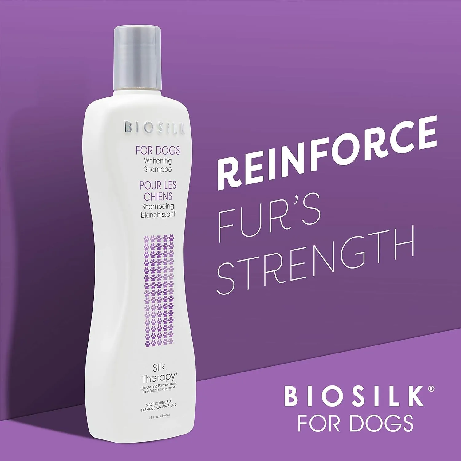Biosilk Silk Therapy Whitening Dog Shampoo for Dogs - Pet Safe Grooming and Brightening Shampoo for a Bright White Coat - Dog Wash Enhances Shine and Softness, 12 Fl Oz