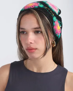 Black Crochet Flower Bandana