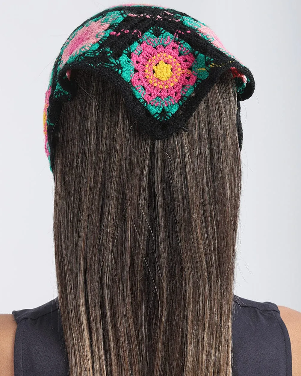 Black Crochet Flower Bandana