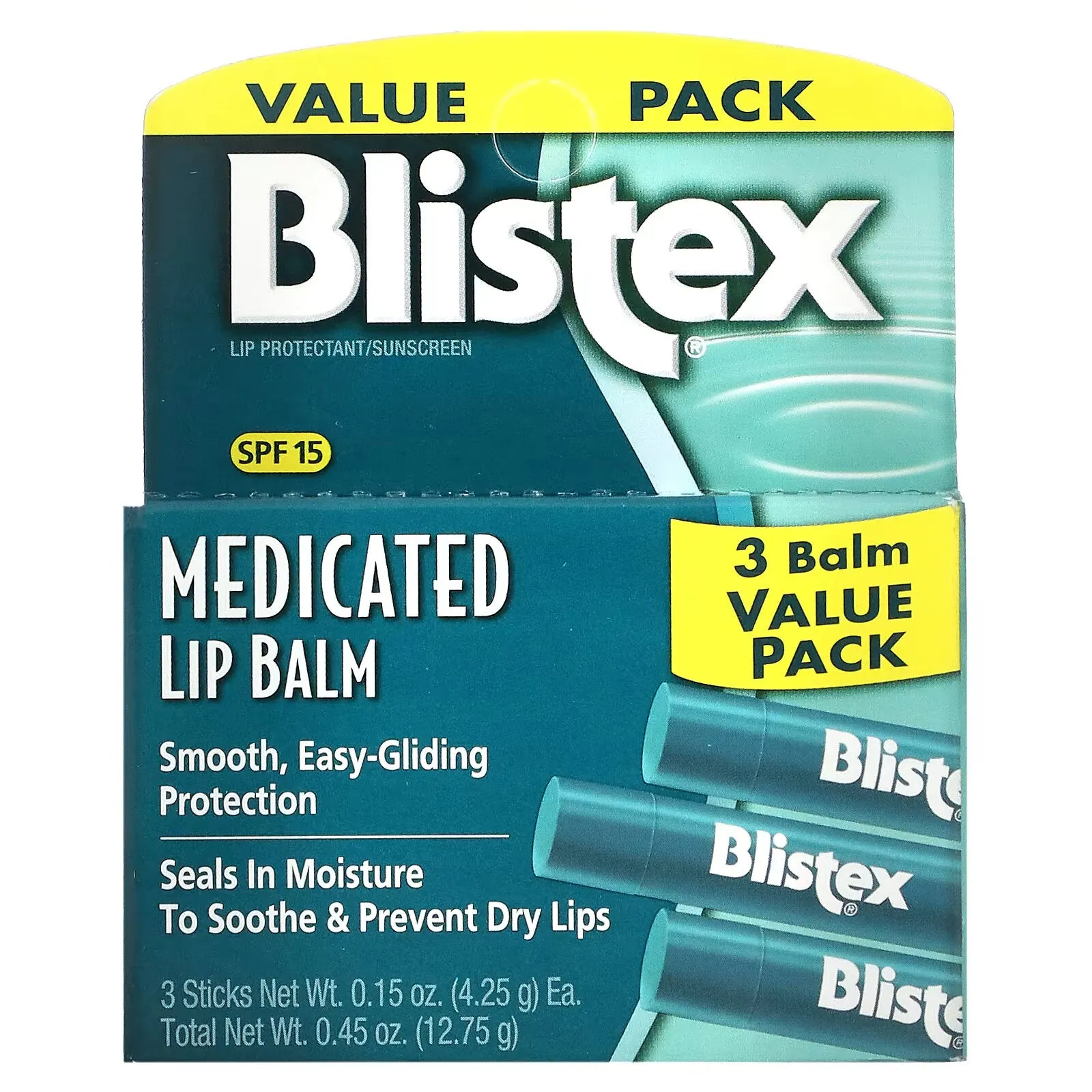 Blistex Healing Lip Balm with SPF 15 per package 3 balms of 4.25 g each