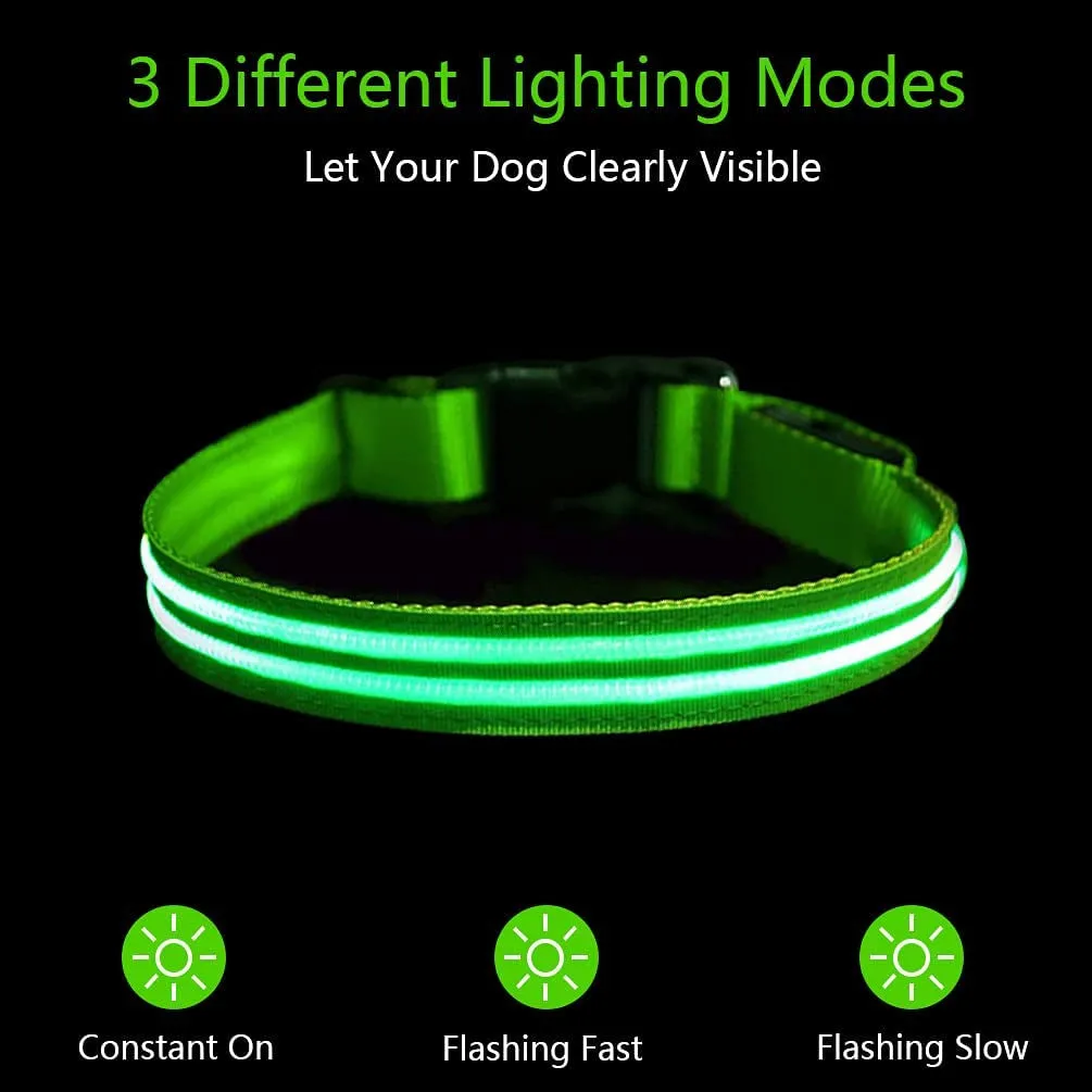High Visibility Rechargeable Led Dog Collar, Green