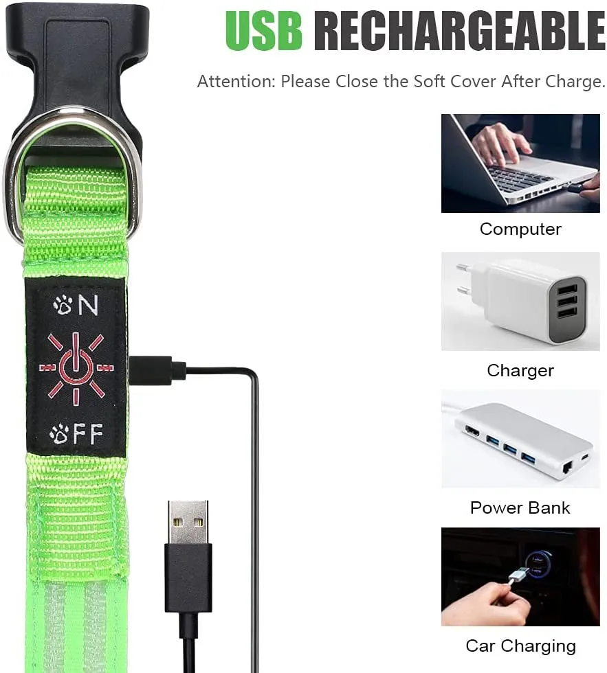 High Visibility Rechargeable Led Dog Collar, Green
