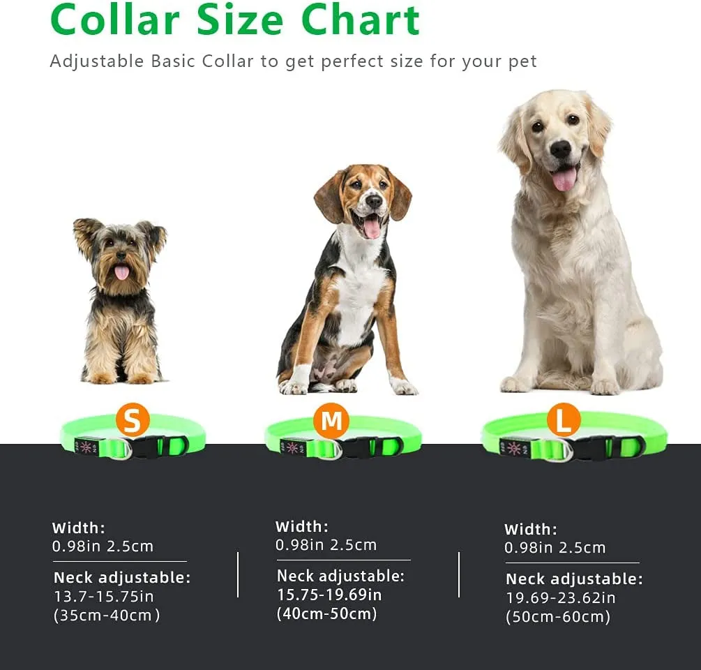 High Visibility Rechargeable Led Dog Collar, Green