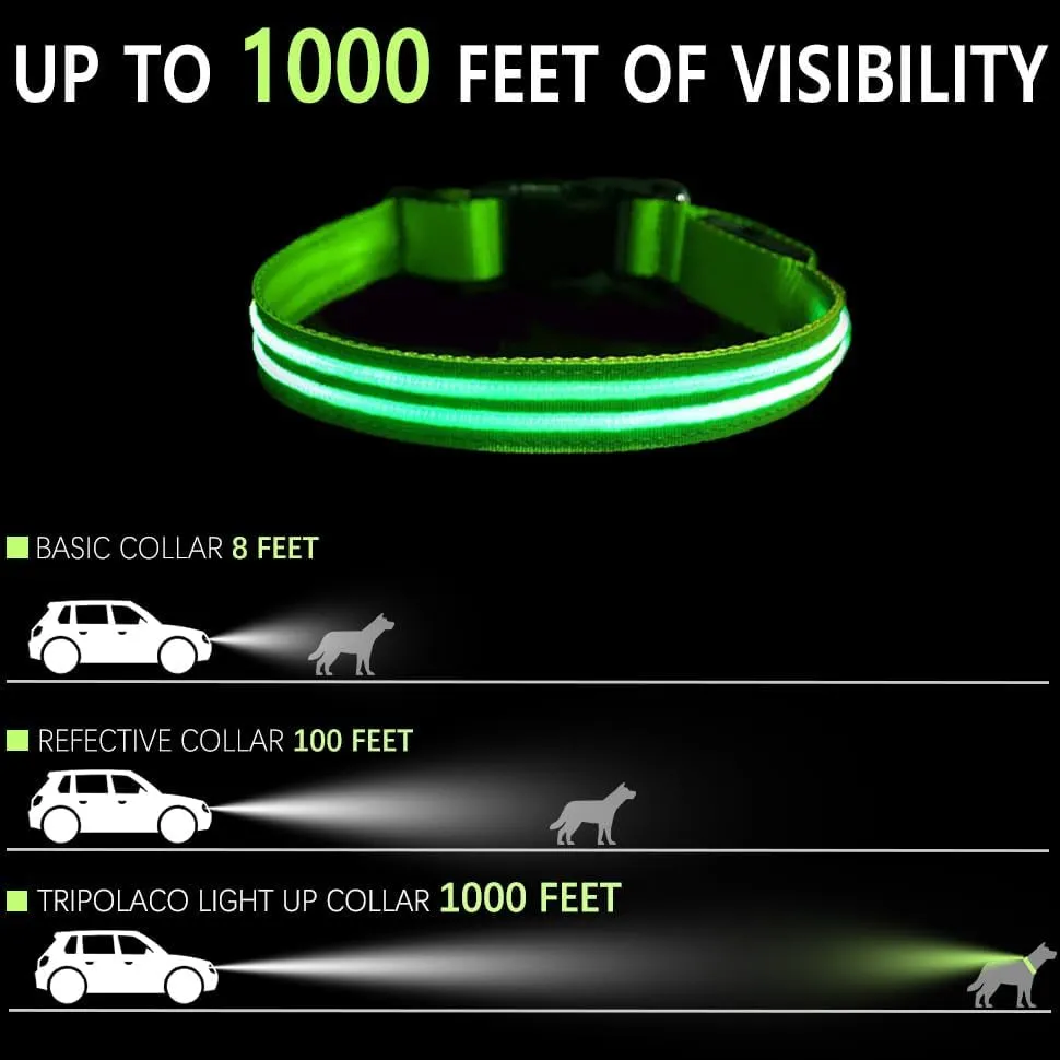 High Visibility Rechargeable Led Dog Collar, Green