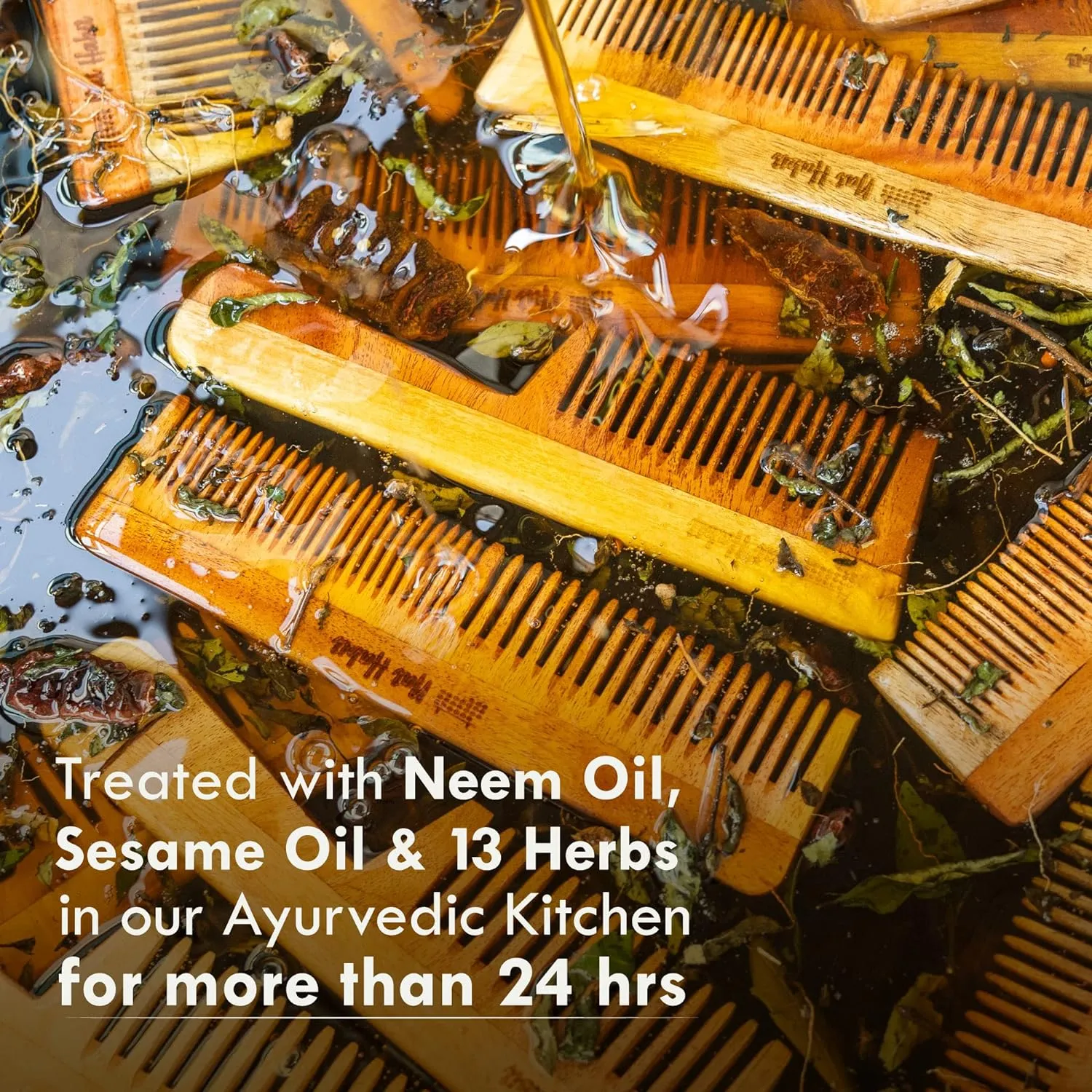 Houme Kacchi Neem Wooden Shampoo Comb -  For Post Shampoo Detangling Suited For Long & Thick Hair