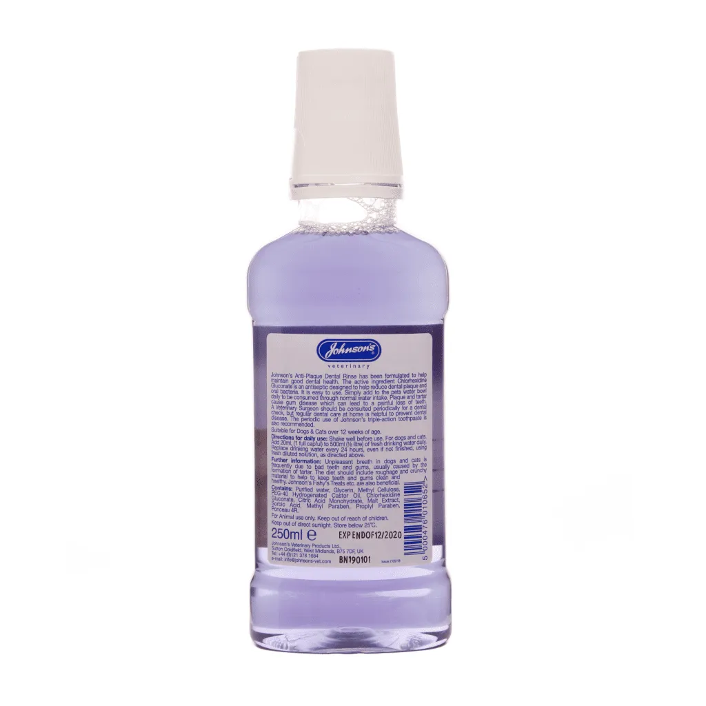 Johnson's Veterinary | Dog Dental Care | Anti-Plaque Mouthwash Rinse - 250ml