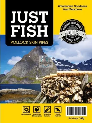 Just Fish Pollock Skin Pipes Dog Cats Pet Treats