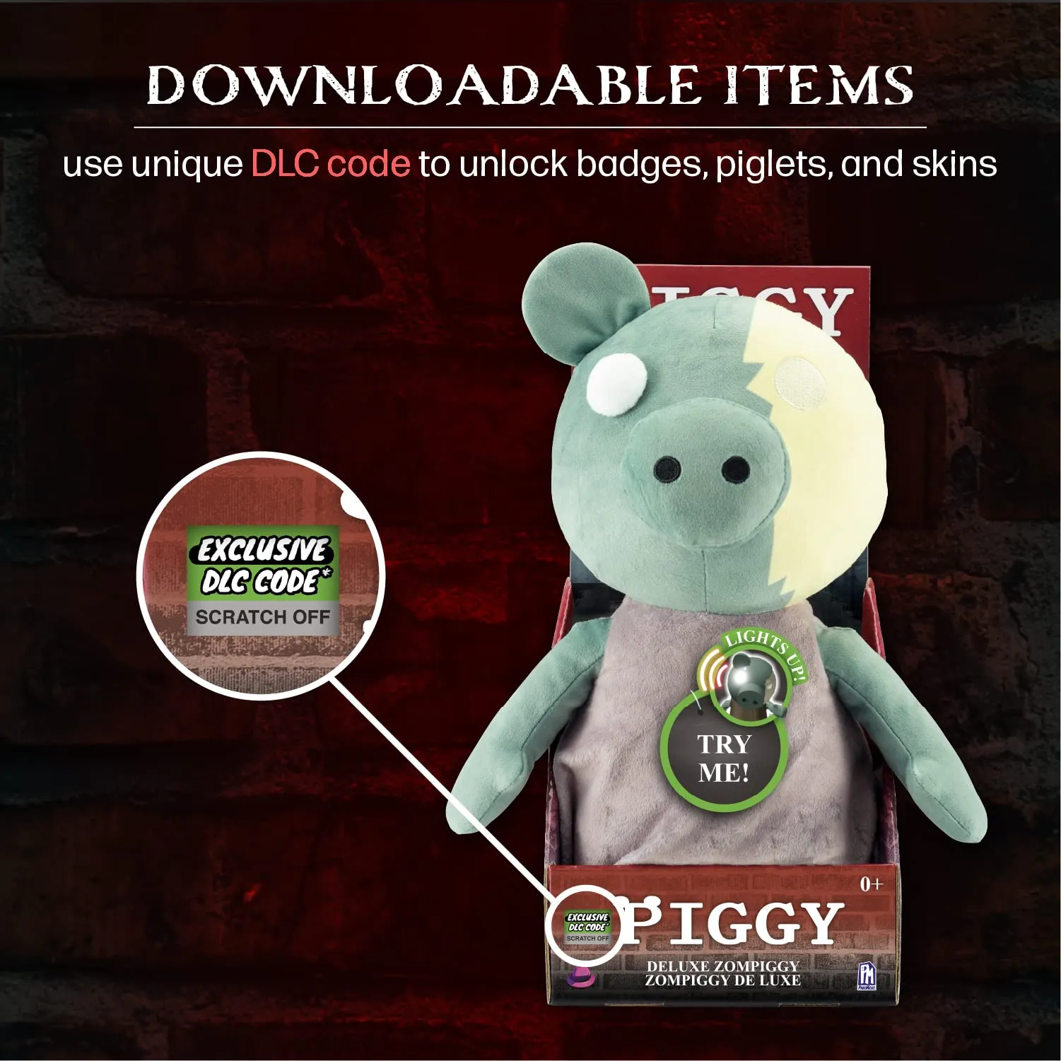 PIGGY ZomPiggy Plush Stuffed Animal Toy with Light Up Eye and Sounds, 13"