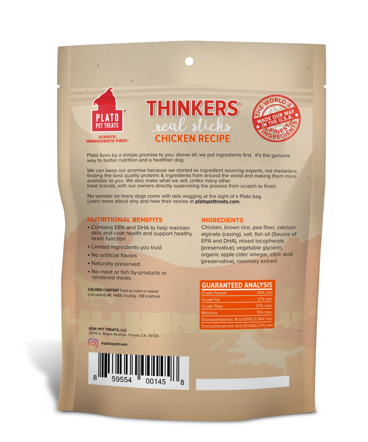 Plato Thinkers Chicken Meat Stick Dog Treats (10-oz)