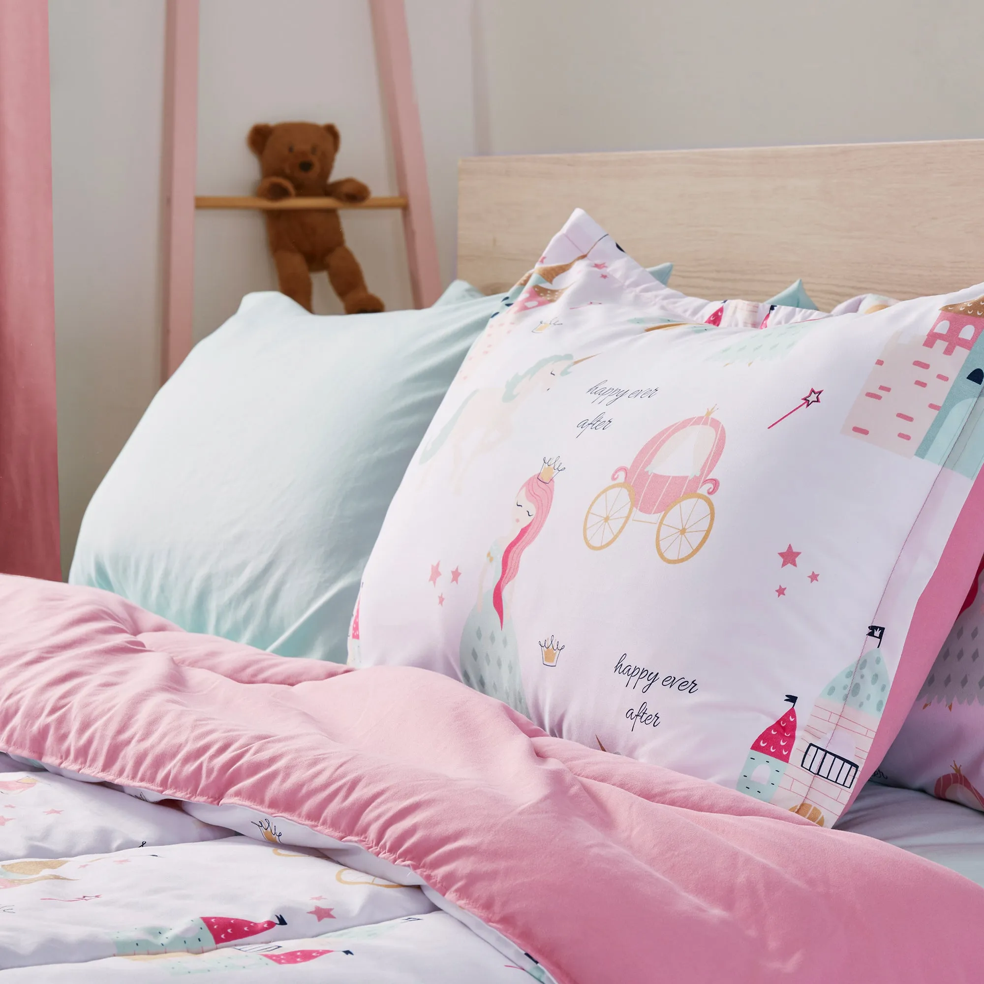 Princess Castle Kids Printed Comforter Set White/Pink