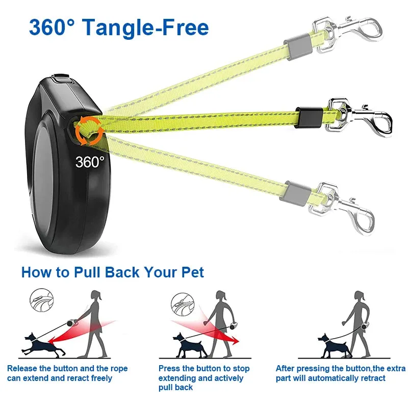 Retractable Dog Leash with Reflective Strip - 5m, for Dogs up to 20kg