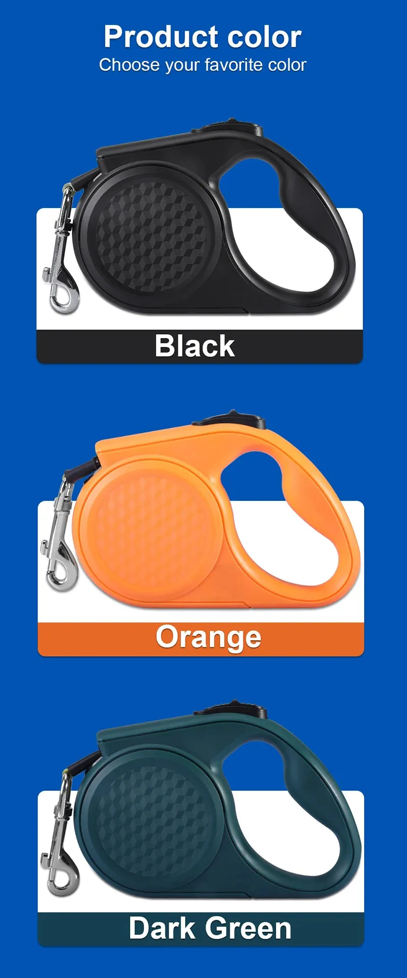 Retractable Dog Leash with Reflective Strip - 5m, for Dogs up to 20kg