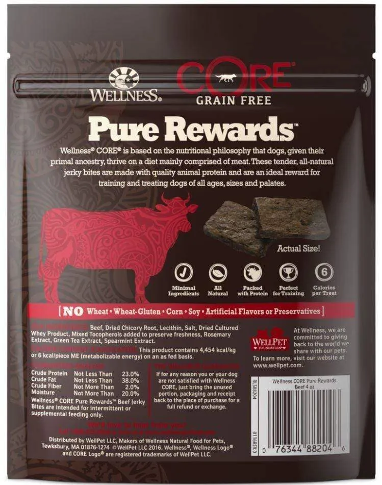 Wellness CORE Natural Grain Free Pure Rewards Beef Recipe Jerky Bites Dog Treats