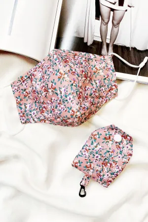 Wild Side Mask And Pouch Floral Print Pink